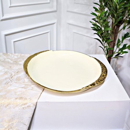 جاط فواكه مدور 34سم يدين كسح نحاس هندي وجه بورسلان بيج 87309S %هـ2